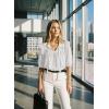 image:imageDokotoo Womens Summer Tops 2026 Boho Short Sleeve V Neck Lace Embroidered Tie Front Casual Loose Blouses ShirtsWhite
