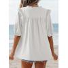 image:imageDokotoo Womens Summer Tops 2026 Boho Short Sleeve V Neck Lace Embroidered Tie Front Casual Loose Blouses ShirtsWhite