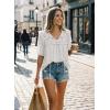 image:imageDokotoo Womens Summer Tops 2026 Boho Short Sleeve V Neck Lace Embroidered Tie Front Casual Loose Blouses ShirtsWhite