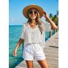 image:imageDokotoo Womens Summer Tops 2026 Boho Short Sleeve V Neck Lace Embroidered Tie Front Casual Loose Blouses ShirtsWhite