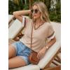 image:imageDokotoo Womens Summer Tops 2026 Colorblock V Neck Short Sleeve T Shirts Dressy Casual Clothes Vacation OutfitsBeige