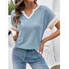 image:imageDokotoo Womens Summer Tops 2026 Colorblock V Neck Short Sleeve T Shirts Dressy Casual Clothes Vacation OutfitsBlue