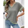 image:imageDokotoo Womens Summer Tops 2026 Colorblock V Neck Short Sleeve T Shirts Dressy Casual Clothes Vacation OutfitsGrey