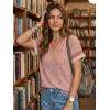 image:imageDokotoo Womens Summer Tops 2026 Colorblock V Neck Short Sleeve T Shirts Dressy Casual Clothes Vacation OutfitsPink