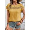 image:imageDokotoo Womens Summer Tops 2026 Crewneck Short Sleeve Hollow Out TShirts Casual Loose Solid Color Blouses ShirtsYellow