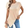 image:imageDokotoo Womens Summer Tops 2026 Crewneck Waffle Knit Cap Sleeve Shirts Casual Loose Twist Knot Tunic BlousesApricot