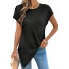 image:imageDokotoo Womens Summer Tops 2026 Crewneck Waffle Knit Cap Sleeve Shirts Casual Loose Twist Knot Tunic BlousesBlack