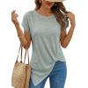 image:imageDokotoo Womens Summer Tops 2026 Crewneck Waffle Knit Cap Sleeve Shirts Casual Loose Twist Knot Tunic BlousesHaze Blue