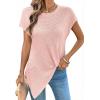 image:imageDokotoo Womens Summer Tops 2026 Crewneck Waffle Knit Cap Sleeve Shirts Casual Loose Twist Knot Tunic BlousesPink