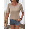 image:imageDokotoo Womens Summer Tops 2026 Hollow Out Lace Trim Short Sleeve TShirts Crewneck Casual Lightweight Basic Tee BlousesApricot