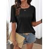 image:imageDokotoo Womens Summer Tops 2026 Hollow Out Lace Trim Short Sleeve TShirts Crewneck Casual Lightweight Basic Tee BlousesBlack