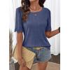 image:imageDokotoo Womens Summer Tops 2026 Hollow Out Lace Trim Short Sleeve TShirts Crewneck Casual Lightweight Basic Tee BlousesNavy