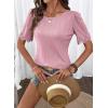 image:imageDokotoo Womens Summer Tops 2026 Hollow Out Lace Trim Short Sleeve TShirts Crewneck Casual Lightweight Basic Tee BlousesPink