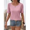 image:imageDokotoo Womens Summer Tops 2026 Hollow Out Lace Trim Short Sleeve TShirts Crewneck Casual Lightweight Basic Tee BlousesPink