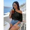 image:imageDokotoo Womens Summer Tops 2026 Oversized Short Sleeve Shirts Casual Loose Lace Patchwork Tshirt Fashion OutfitsBlack