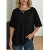 image:imageDokotoo Womens Summer Tops 2026 Oversized Short Sleeve Shirts Casual Loose Lace Patchwork Tshirt Fashion OutfitsBlack