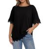 image:imageDokotoo Womens Summer Tops 2026 Oversized Short Sleeve Shirts Casual Loose Lace Patchwork Tshirt Fashion OutfitsBlack