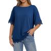 image:imageDokotoo Womens Summer Tops 2026 Oversized Short Sleeve Shirts Casual Loose Lace Patchwork Tshirt Fashion OutfitsBlue