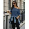 image:imageDokotoo Womens Summer Tops 2026 Oversized Short Sleeve Shirts Casual Loose Lace Patchwork Tshirt Fashion OutfitsBlue