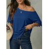 image:imageDokotoo Womens Summer Tops 2026 Oversized Short Sleeve Shirts Casual Loose Lace Patchwork Tshirt Fashion OutfitsBlue
