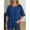 image:imageDokotoo Womens Summer Tops 2026 Oversized Short Sleeve Shirts Casual Loose Lace Patchwork Tshirt Fashion OutfitsBlue