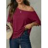 image:imageDokotoo Womens Summer Tops 2026 Oversized Short Sleeve Shirts Casual Loose Lace Patchwork Tshirt Fashion OutfitsBurgundy