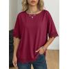 image:imageDokotoo Womens Summer Tops 2026 Oversized Short Sleeve Shirts Casual Loose Lace Patchwork Tshirt Fashion OutfitsBurgundy