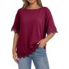 image:imageDokotoo Womens Summer Tops 2026 Oversized Short Sleeve Shirts Casual Loose Lace Patchwork Tshirt Fashion OutfitsBurgundy