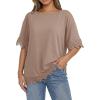 image:imageDokotoo Womens Summer Tops 2026 Oversized Short Sleeve Shirts Casual Loose Lace Patchwork Tshirt Fashion OutfitsKhaki