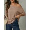 image:imageDokotoo Womens Summer Tops 2026 Oversized Short Sleeve Shirts Casual Loose Lace Patchwork Tshirt Fashion OutfitsKhaki