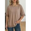 image:imageDokotoo Womens Summer Tops 2026 Oversized Short Sleeve Shirts Casual Loose Lace Patchwork Tshirt Fashion OutfitsKhaki