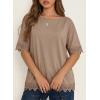 image:imageDokotoo Womens Summer Tops 2026 Oversized Short Sleeve Shirts Casual Loose Lace Patchwork Tshirt Fashion OutfitsKhaki