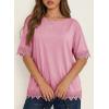 image:imageDokotoo Womens Summer Tops 2026 Oversized Short Sleeve Shirts Casual Loose Lace Patchwork Tshirt Fashion OutfitsPink
