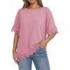 image:imageDokotoo Womens Summer Tops 2026 Oversized Short Sleeve Shirts Casual Loose Lace Patchwork Tshirt Fashion OutfitsPink