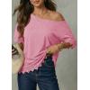 image:imageDokotoo Womens Summer Tops 2026 Oversized Short Sleeve Shirts Casual Loose Lace Patchwork Tshirt Fashion OutfitsPink