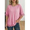 image:imageDokotoo Womens Summer Tops 2026 Oversized Short Sleeve Shirts Casual Loose Lace Patchwork Tshirt Fashion OutfitsPink