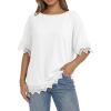 image:imageDokotoo Womens Summer Tops 2026 Oversized Short Sleeve Shirts Casual Loose Lace Patchwork Tshirt Fashion OutfitsWhite