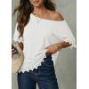 image:imageDokotoo Womens Summer Tops 2026 Oversized Short Sleeve Shirts Casual Loose Lace Patchwork Tshirt Fashion OutfitsWhite