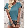 image:imageDokotoo Womens Summer Tops 2026 Waffle Knit Lace Hollow Out Short Sleeve TShirts Crewneck Casual Loose Basic Tee BlousesDusk Blue