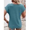 image:imageDokotoo Womens Summer Tops 2026 Waffle Knit Lace Hollow Out Short Sleeve TShirts Crewneck Casual Loose Basic Tee BlousesDusk Blue