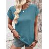image:imageDokotoo Womens Summer Tops 2026 Waffle Knit Lace Hollow Out Short Sleeve TShirts Crewneck Casual Loose Basic Tee BlousesDusk Blue