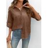 image:imageDokotoo Womens Summer Tops Casual Button Down Long Sleeve Shirts for Women Loose Soft Cotton Hollow Out BlousesCoffee