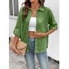 image:imageDokotoo Womens Summer Tops Casual Button Down Long Sleeve Shirts for Women Loose Soft Cotton Hollow Out BlousesGreen