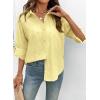image:imageDokotoo Womens Summer Tops Casual Button Down Long Sleeve Shirts for Women Loose Soft Cotton Hollow Out BlousesYellow Cream