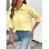image:imageDokotoo Womens Summer Tops Casual Button Down Long Sleeve Shirts for Women Loose Soft Cotton Hollow Out BlousesYellow Cream