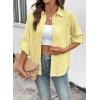 image:imageDokotoo Womens Summer Tops Casual Button Down Long Sleeve Shirts for Women Loose Soft Cotton Hollow Out BlousesYellow Cream