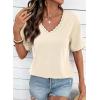 image:imageDokotoo Womens Summer Tops Casual Short Sleeve Lace TShirts Solid V Neck Waffle Knit Shirts BlousesApricot