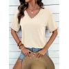 image:imageDokotoo Womens Summer Tops Casual Short Sleeve Lace TShirts Solid V Neck Waffle Knit Shirts BlousesApricot