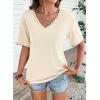 image:imageDokotoo Womens Summer Tops Casual Short Sleeve Lace TShirts Solid V Neck Waffle Knit Shirts BlousesApricot
