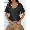 image:imageDokotoo Womens Summer Tops Casual Short Sleeve Lace TShirts Solid V Neck Waffle Knit Shirts BlousesBlack